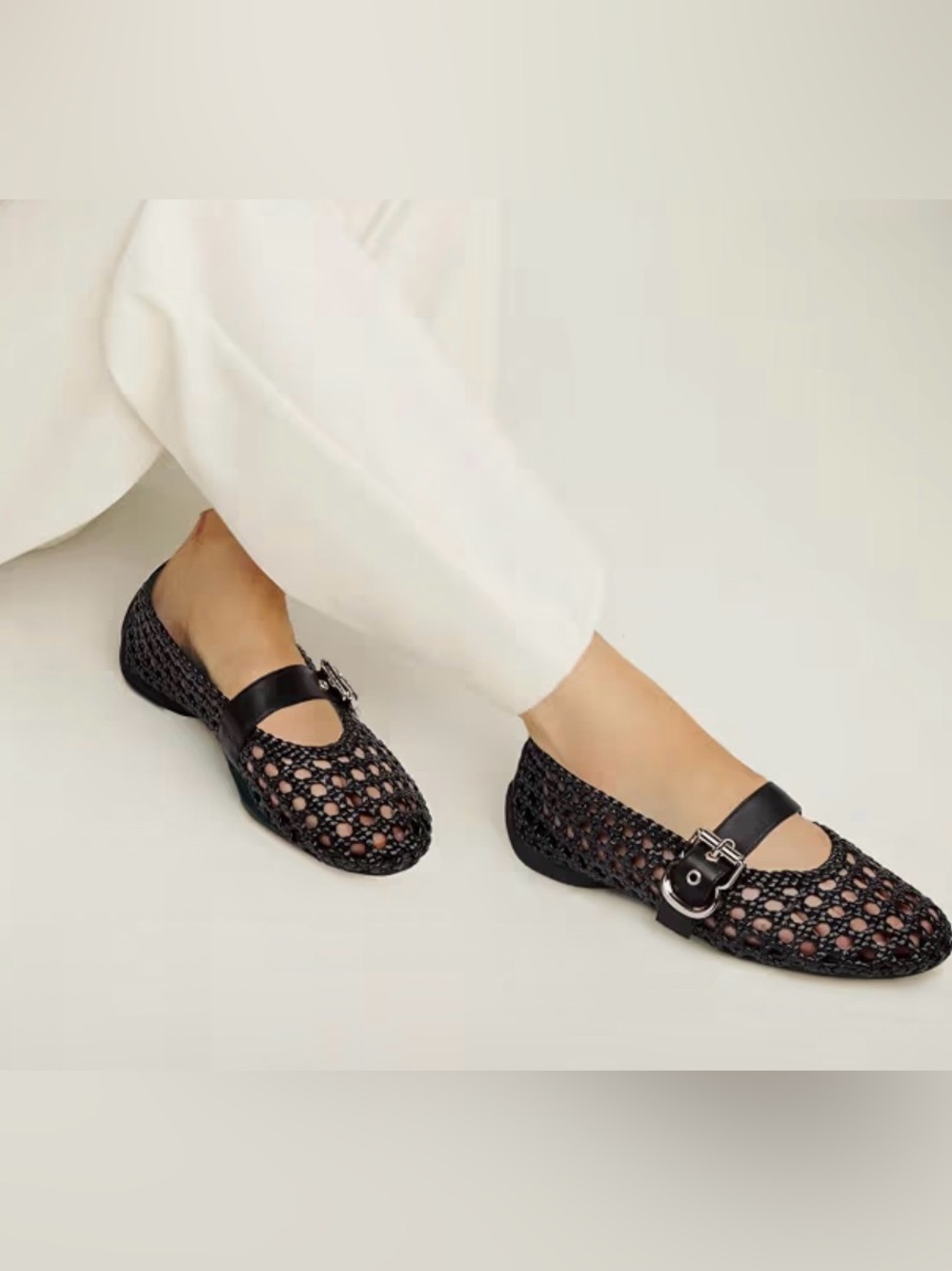 Bouwno Woven Ballet Flats Mesh Mary Jane Flats Comfortable Buckle Strap size 5.5